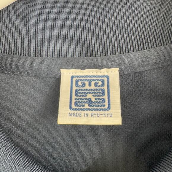 Vintage Japanese Ryu Kyu Bats Print Polo Shirt Men's Medium Navy Blue - Picture 8 of 12